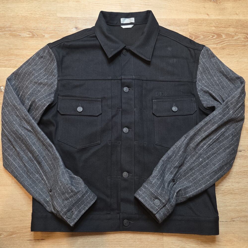 Dior Homme 21AW Mens 50 Black Denim Pinstripe Wool Trucker Jacket Italy